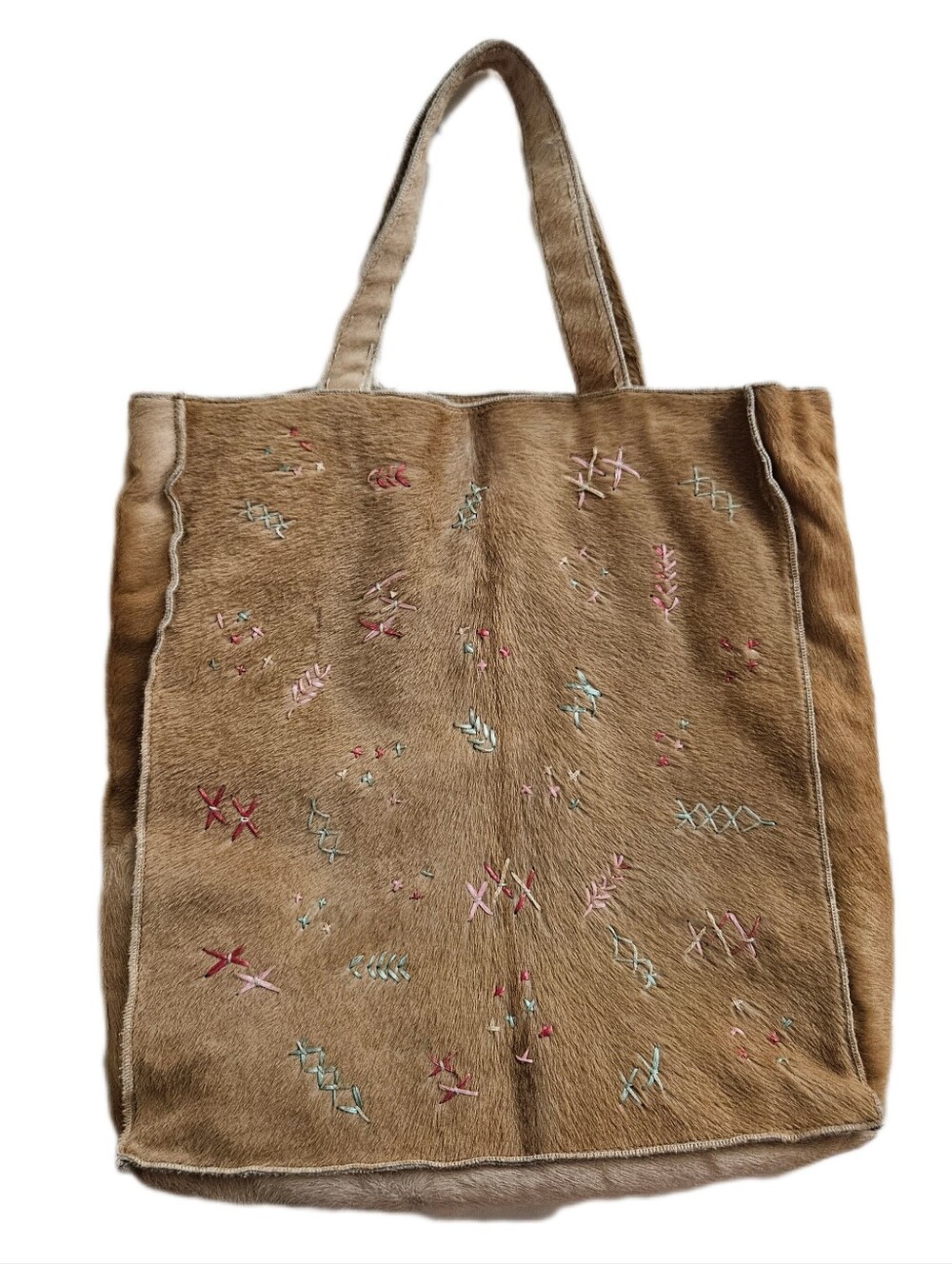 Rare Marni Circa 2000s Y2k Hand-Embroidered Tan Pony Hair Tote Bag Archival